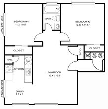 2 BED 1 BATH floor plan